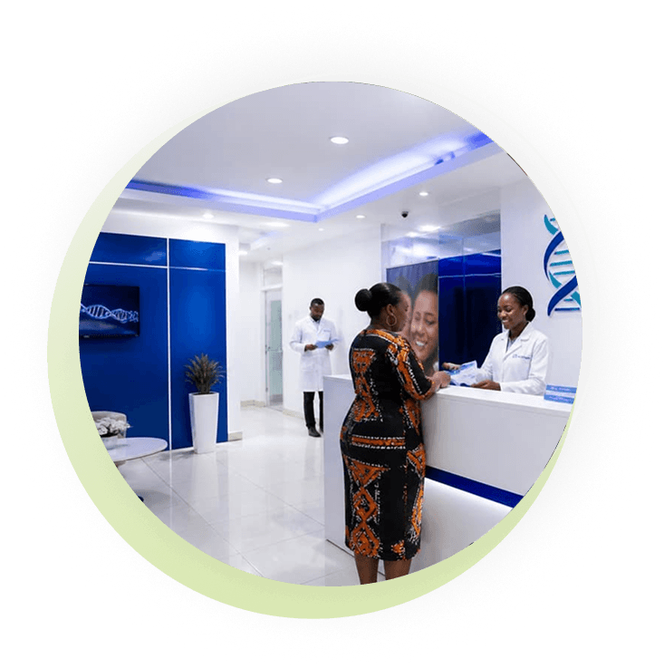 Smart DNA centre reception with staff and clients